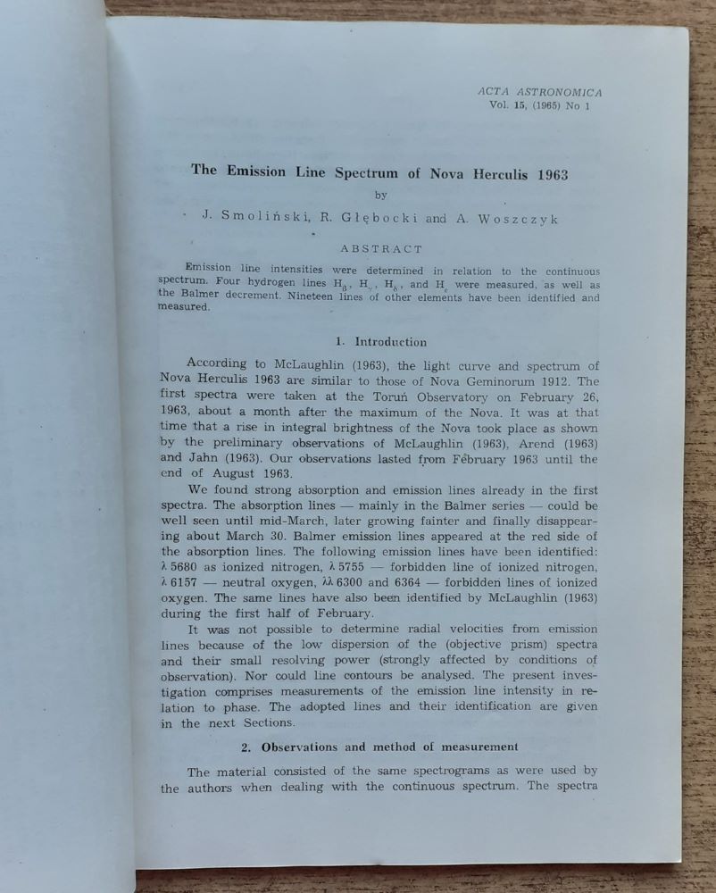 Acta Astronomica / Vol. 15 / 1-3