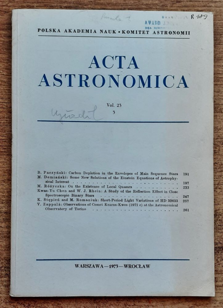 Acta Astronomica / Vol. 23 / 1-4