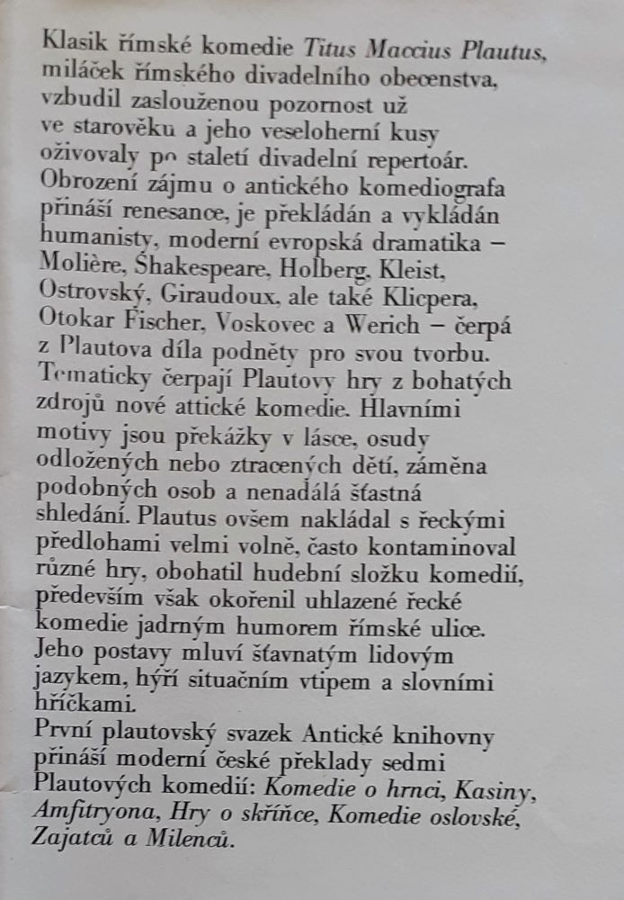 Plautus Amfitryon a jiné komedie / Antická knihovna
