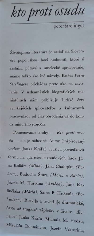 Kto proti osudu 1. / Biografické miniatúry slovenských spisovateľov