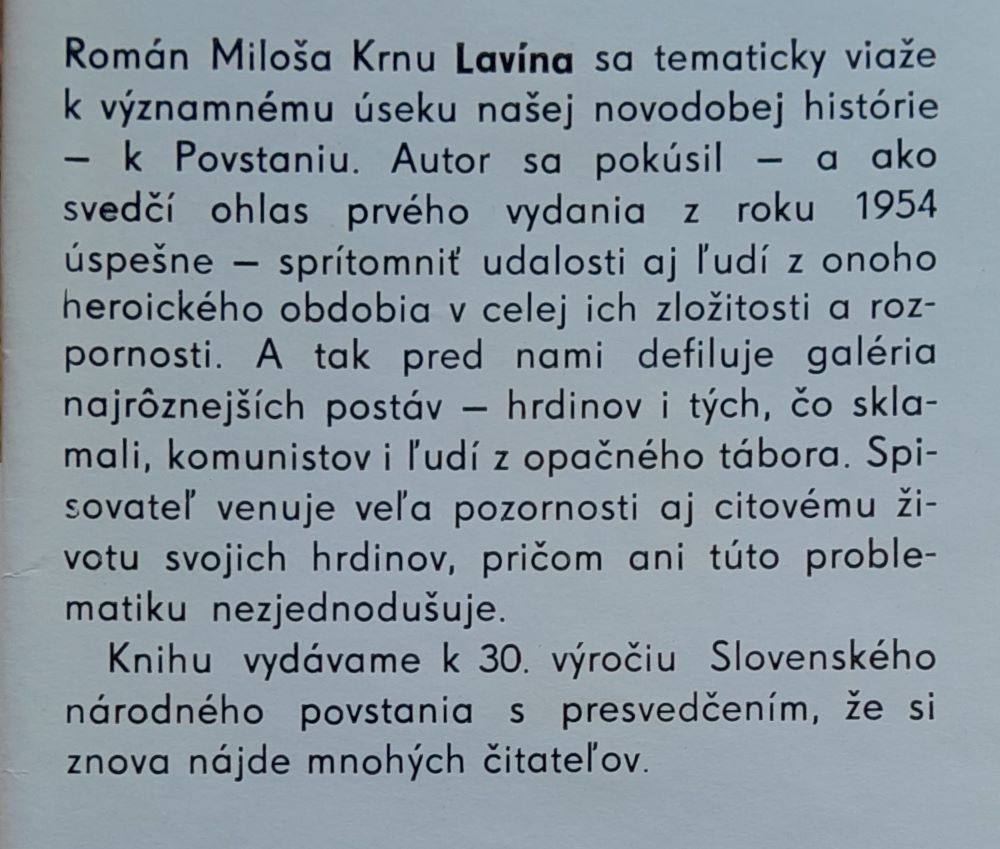 Lavína / Vyšlo k 30. výročiu SNP