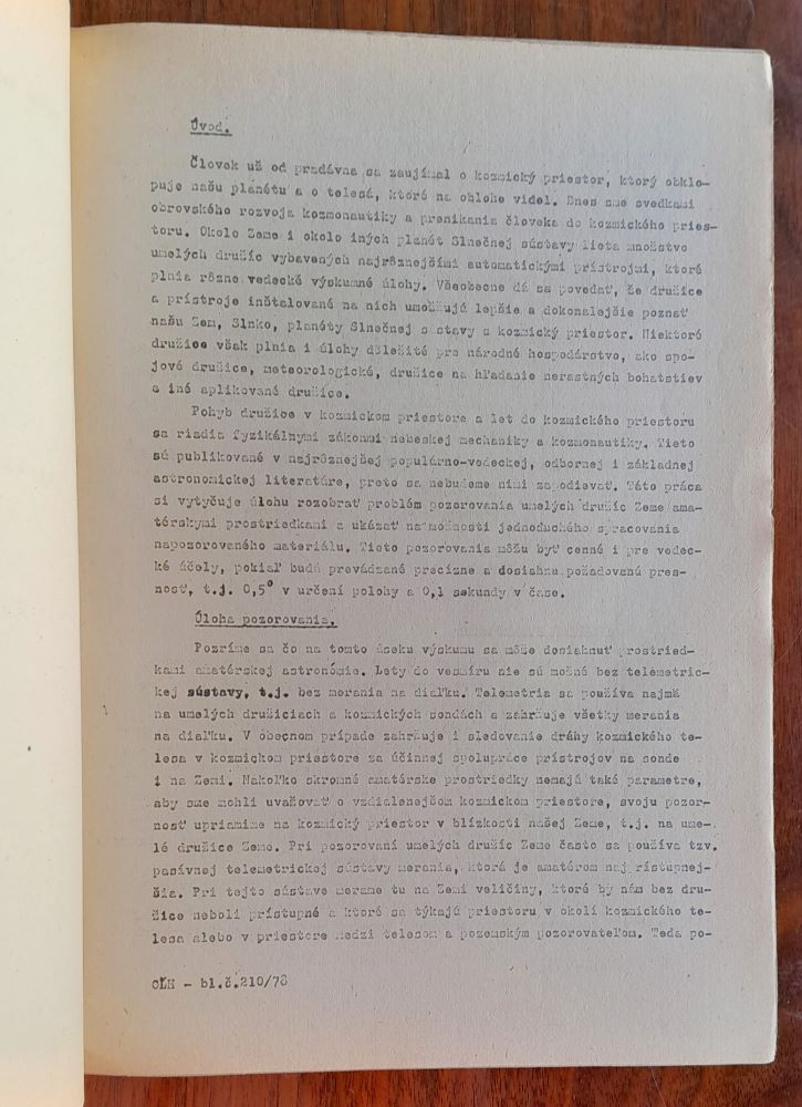 Amatérske pozorovanie umelých družíc Zeme / Metodický materiál