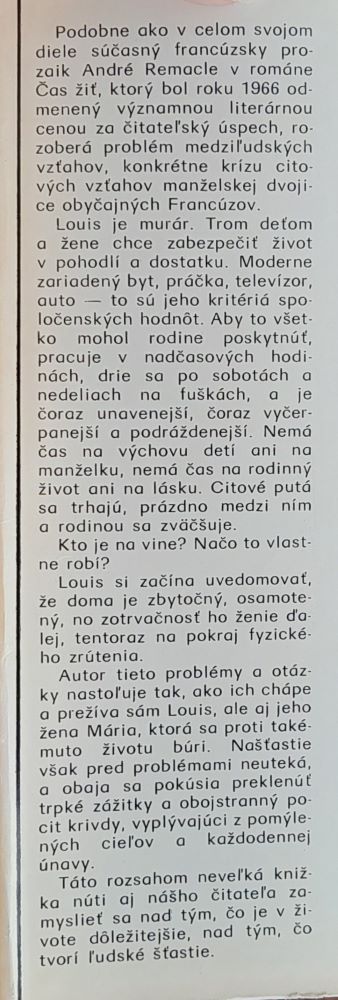 Čas žiť / Le temps de vivre