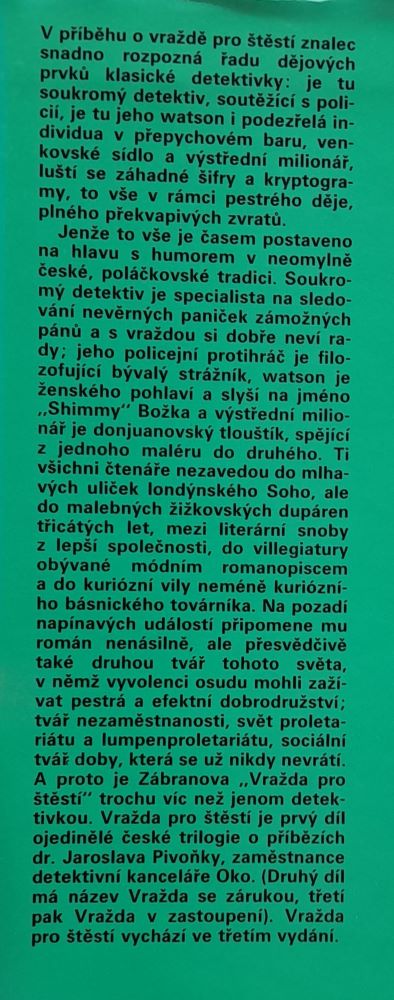 Vražda pro štěstí / Edícia Smaragd / Detektivní román / První vyprávění doktora Pivoňky