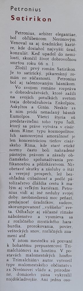 Satirikon / Ľúbostné a iné veselé príbehy Enkolpia a jeho druhov