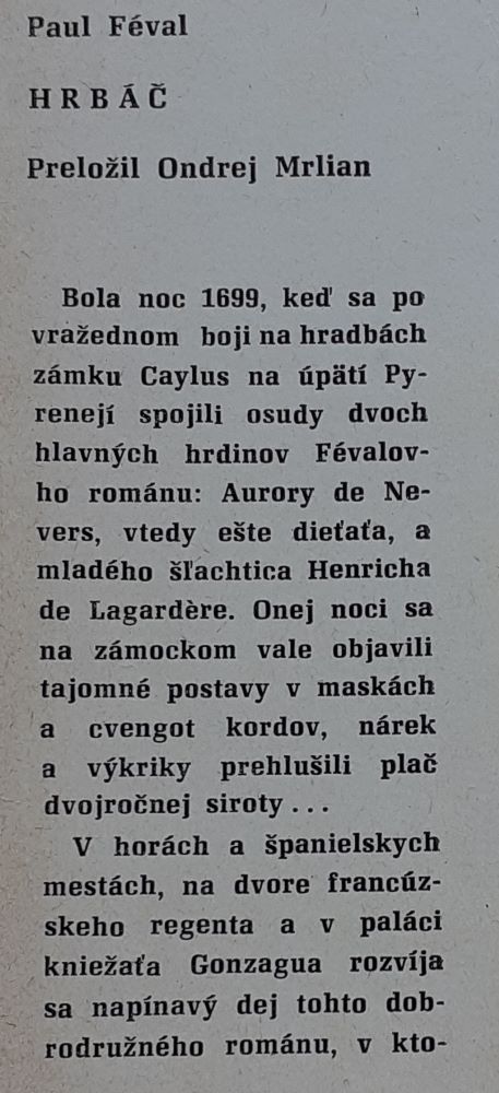 Hrbáč čiže malý Parížan / Paul Féval