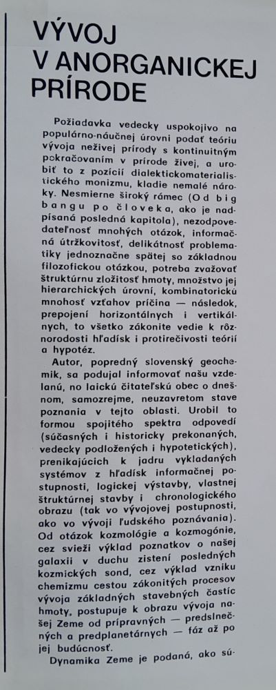 Vývoj v anorganickej prírode / Malá moderná encyklopédia