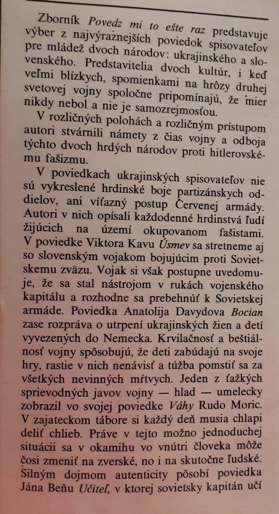 Povedz mi to ešte raz / Zborník ukrajinskej a slovenskej prózy