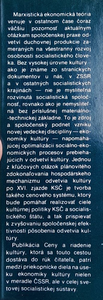 Ceny a riadenie kultúry / Edícia ekonomickej literatúry