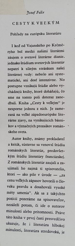 Cesty k veľkým / Pohľady na európsku literatúru