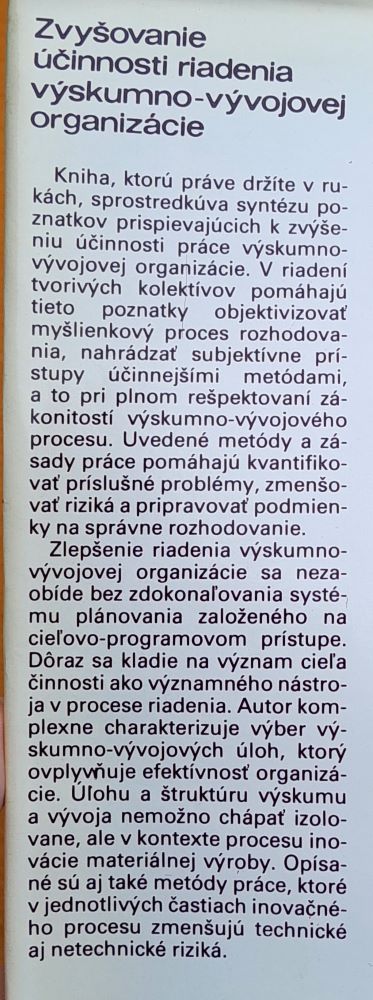 Zvyšovanie účinnosti riadenia výskumno-vývojovej organizácie