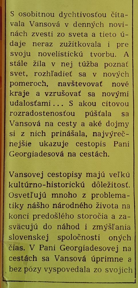 Pani Georgiadesová na cestách / Slovenská tvorba