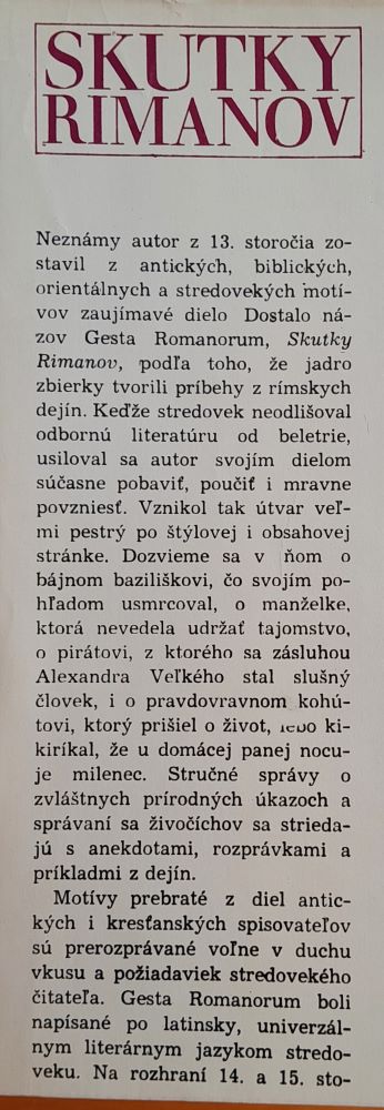 Skutky Rimanov / Gesta Romanorum / Svetová tvorba