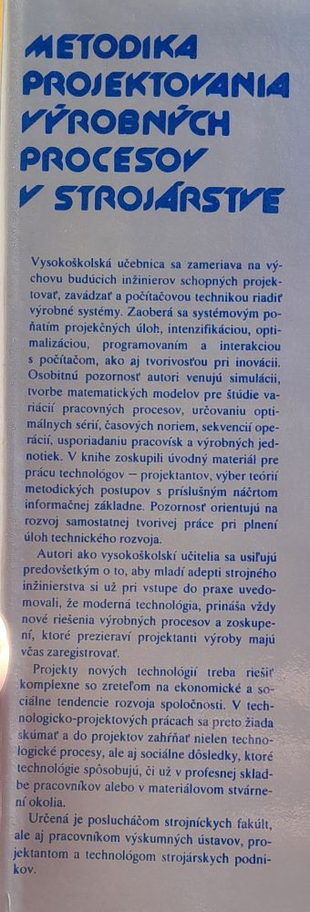 Metodika projektovania výrobných procesov v strojárstve / Edícia strojárskej literatúry