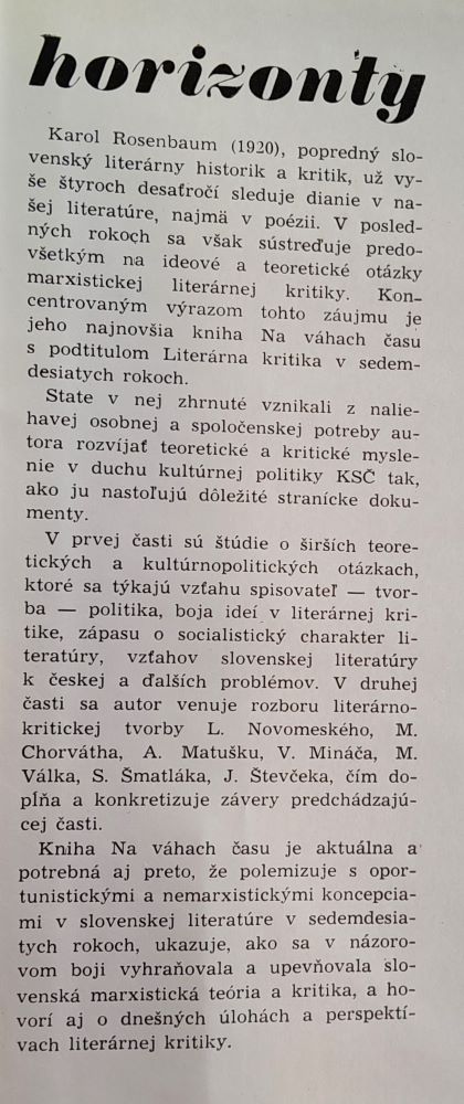 Na váhach času / Horizonty