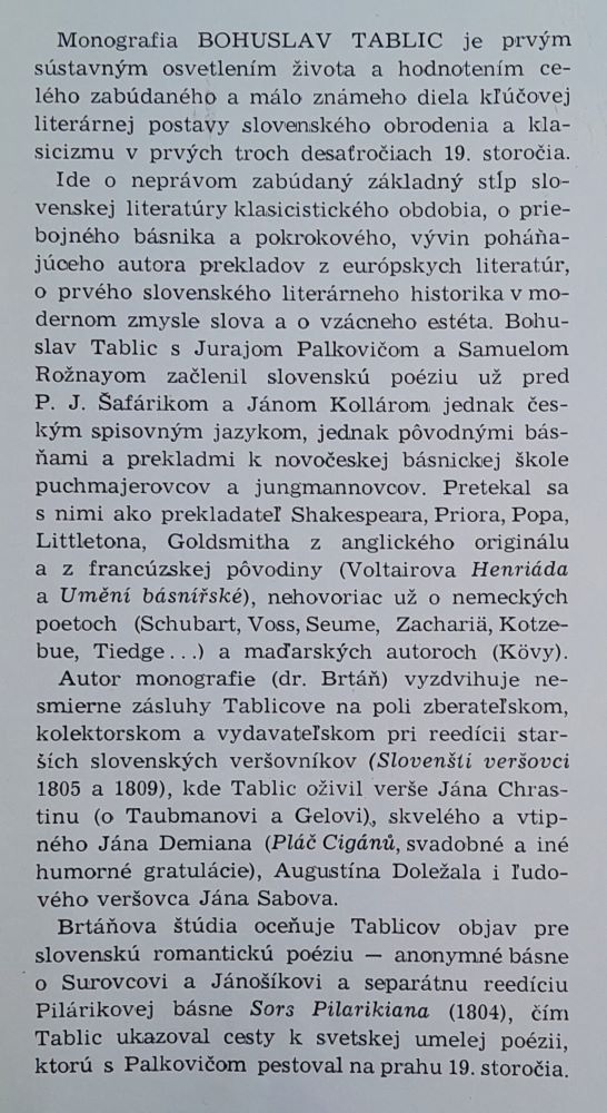 Bohuslav Tablic / Život a dielo 1769-1832