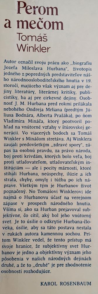 Perom a mečom / Biografia Jozefa Miloslava Hurbana