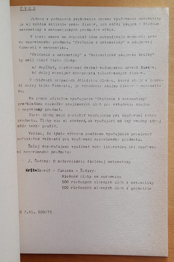 Zaujímavé úlohy / Cvičenia z matematiky