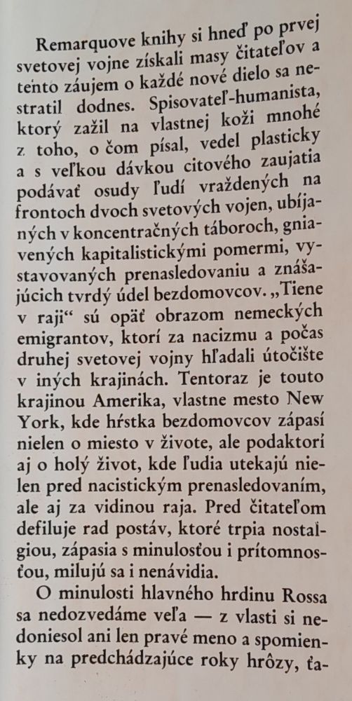 Tiene v raji / Erich Maria Remarque