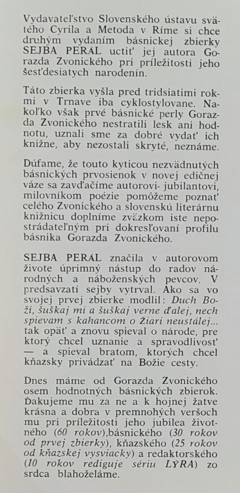 Sejba perál / Zbierka básní / Séria Lýra zv. č. 19 - Gorazd Zvonický