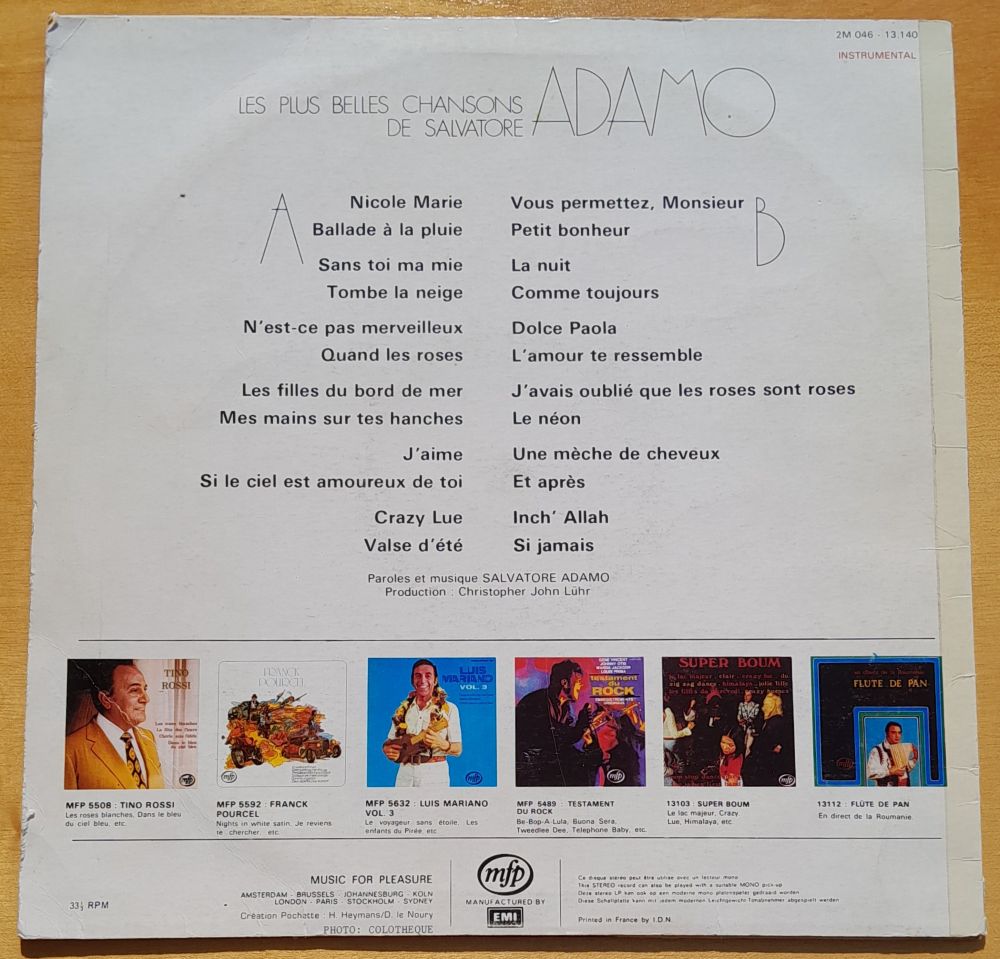 Les Plus Belles Chansons de Salvatore Adamo - LP platňa