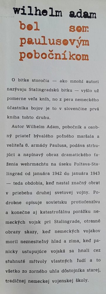 Bol som Paulusovým pobočníkom - Edícia Memoáre