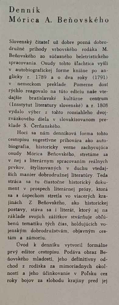 Denník Mórica A. Beňovského - Pamäti a dokumenty