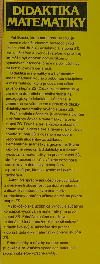 Didaktika matematiky pre štúdium učiteľstva 1. stupňa ZŠ