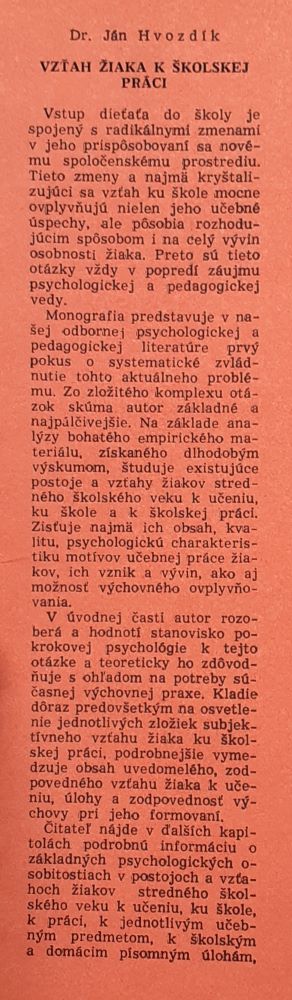 Vzťah žiaka k školskej práci / Zo zreteľom na stredný školský vek