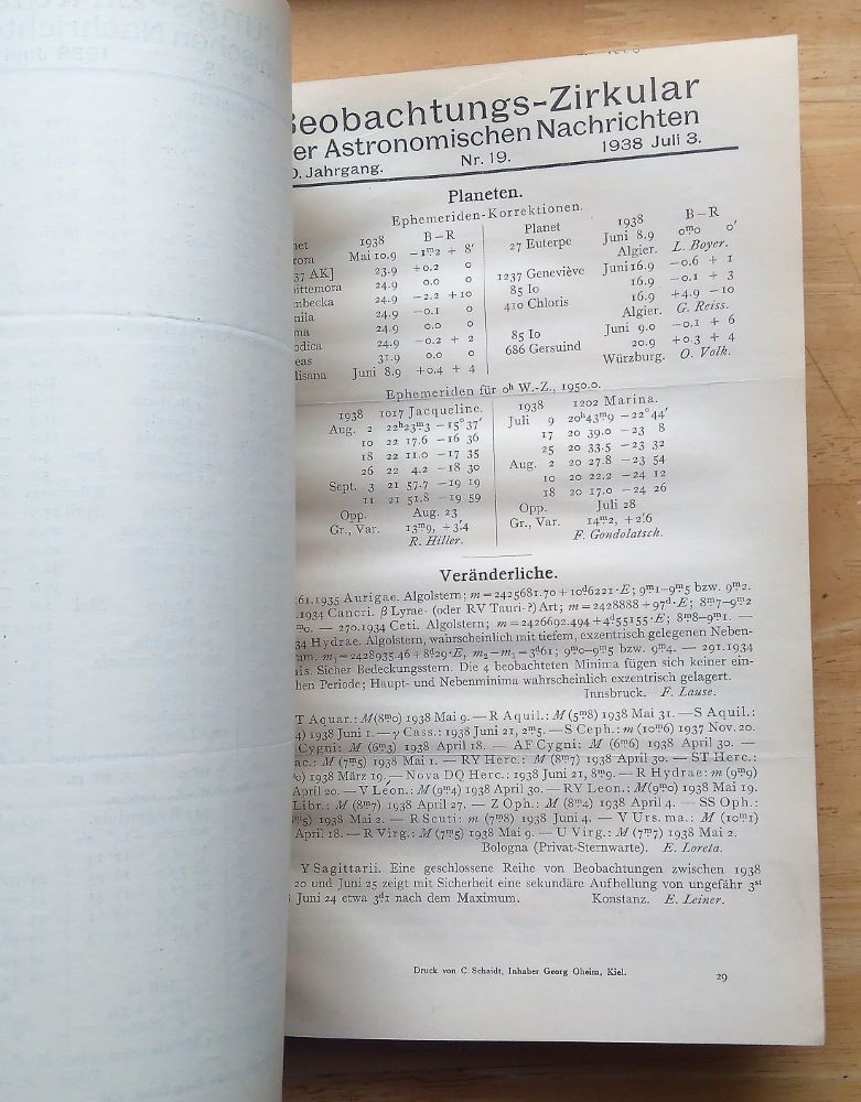 Beobachtungs-Zirkulare der Astronomischen Nachrichten