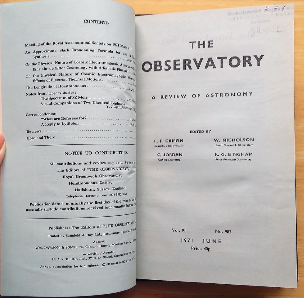 The Observatory a Review of Astronomy 1971