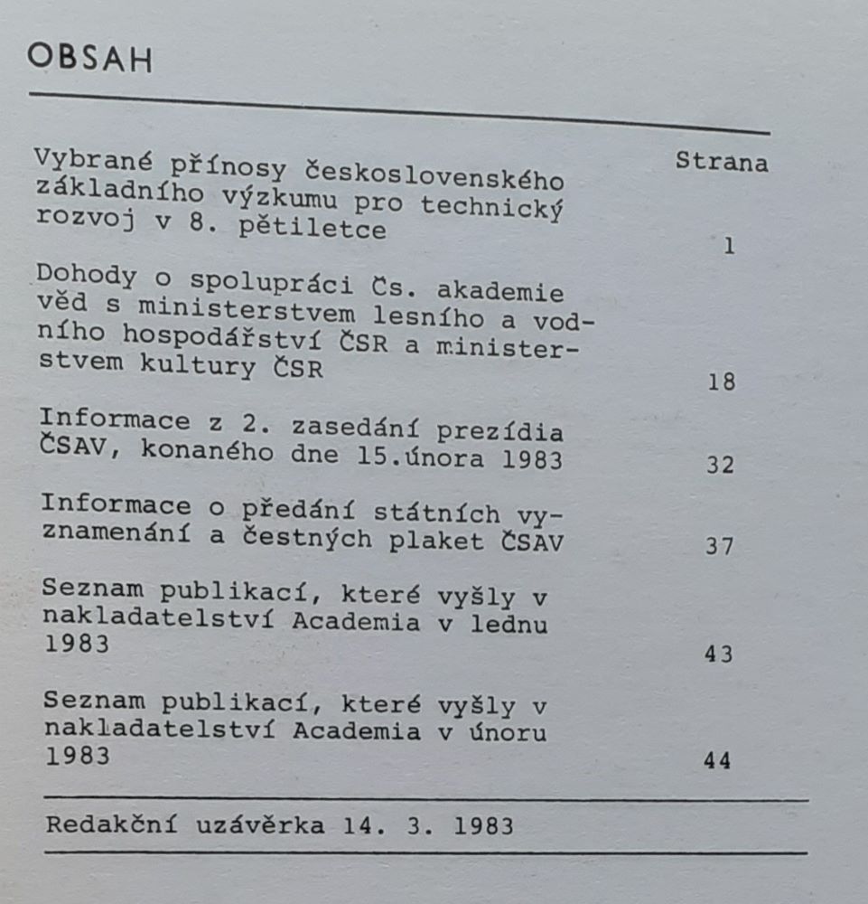 Zprávy ČSAV 1-7/1983 / 5 zošitov