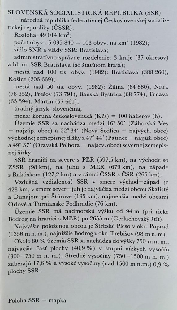 Slovenská socialistická republika / Encyklopedický prehľad / Príroda, Dejiny, Hospodárstvo, Kultúra