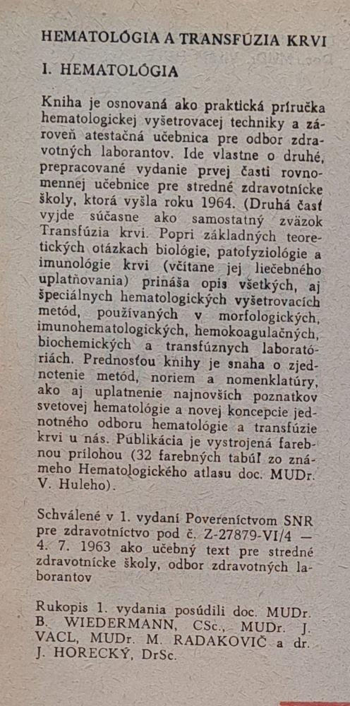 Hematológia a transfúzia krvi 1.