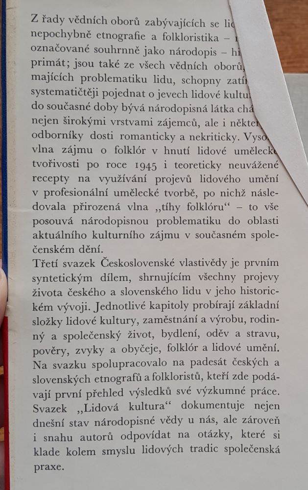Československá vlastivěda díl III / Lidová kultura