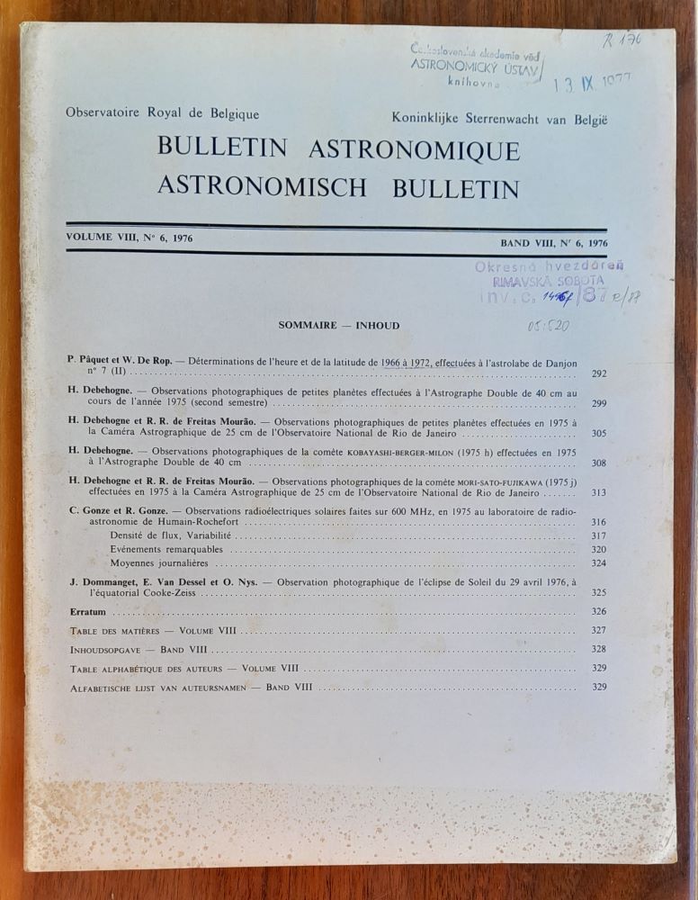 Bulletin Astronomique / Astronomisch Bulletin / No 1-1972 + 2-1973 + 3-1974 + 4-1975 + 5-1975 + 6-1976 / 6 kusov