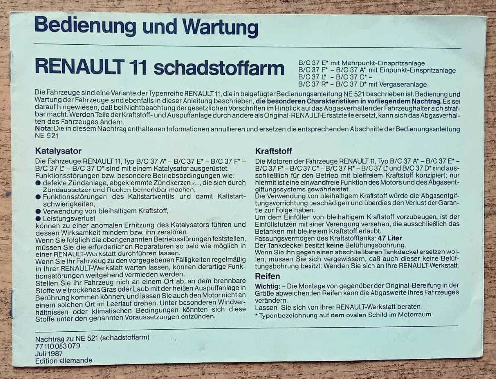 Renault / Technická príručka / Karta zákazníka - 1988