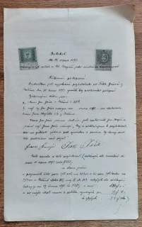 Protokol 21. srpna 1893 sepsaný u c.k. notáře ve Velkem Meziříčí jako soudniho komisáře