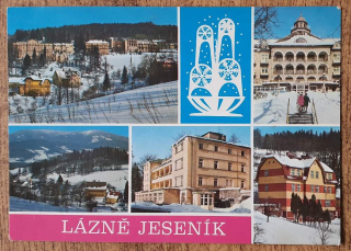 Lázně Jeseník - Prúčelí Priessnitzova sanatoria - Pohoří Šeráku - Léčebný ústav J. Wolkera - Hotel Slunný dvúr - 1976?