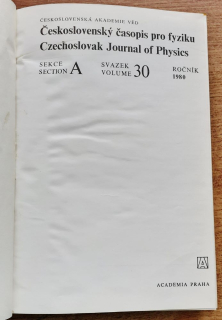 Československý časopis pro fyziku 1.- 6./1980 / Sekce A / Svazek 30