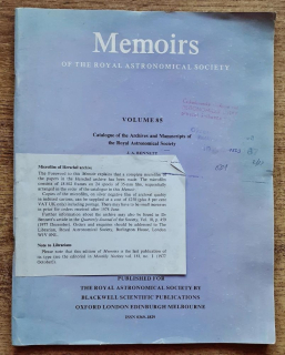 Memoirs of the Royal Astronomical Society / Volume 85 / Catalogue of the Archives and Manuscripts of the Royal Astronomical Society