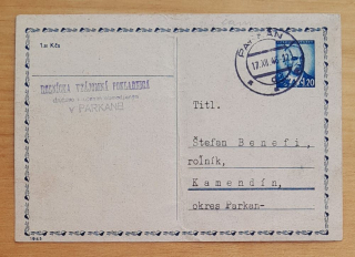 Korešpondenčný lístok z roku 1946