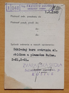 Zváračský preukaz 1983