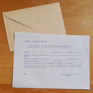 Přihláška na LA SSM VŠST Liberec + čistá dobová obálka