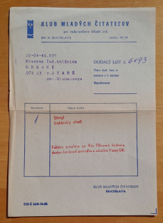 Dodací list - Mladé letá - Klub mladých čitateľov