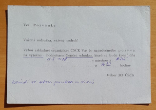 Pozvánka na schôdzu ČSČK - 1978