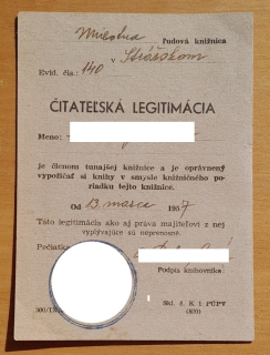Čitateľská legitimácia - Miestna ľudová knižnica - 1957
