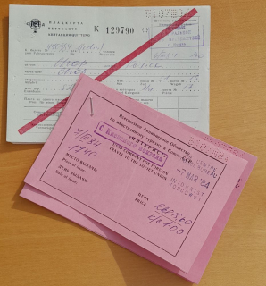 Doklady na cestu vlakom z Košíc do Moskvy 7. marca 1984