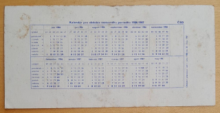 Kalendár pre obdobie cestovného poriadku 1986/1987 ČSD