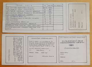 Účastnícky preukaz / 14. slovenský zraz vysokohorských turistov 1981